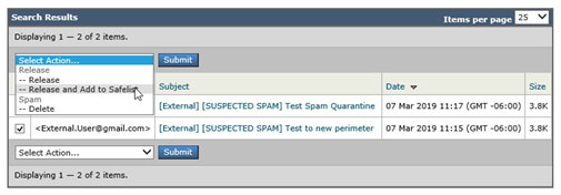 Release and add the sender to your safelist