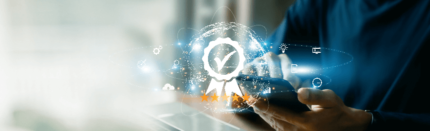 businessman working with computers  service Quality assurance, Guarantee, Standards, ISO .