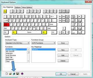 Keyboard Options menu with save button
